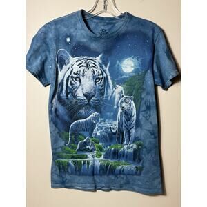 Liquid Blue White Tiger Moon Waterfall Graphic Tee Shirt Adult S Tie Dye Nature